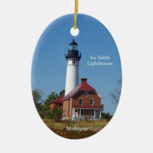 Décoration En Céramique Au Sable Phare Orange ovale