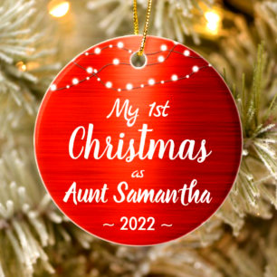 Décoration En Céramique Aunt First Christmas String Lights Name Photo