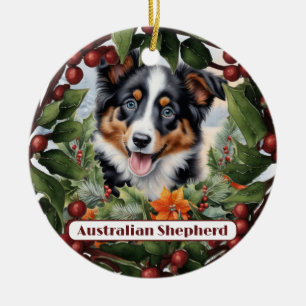 Décoration En Céramique Aussie Pup Orament, Personnaliser Puppy Christmas