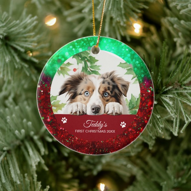 Décoration En Céramique Australian Shepherd Noël personnalisé (Arbre)