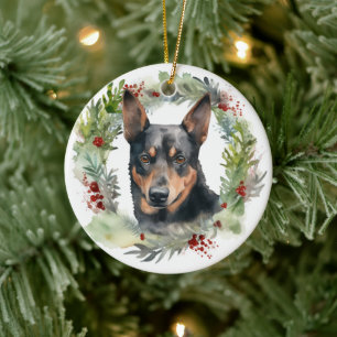 Décoration En Céramique Australie Kelpie Noël Wreath Festive Pup