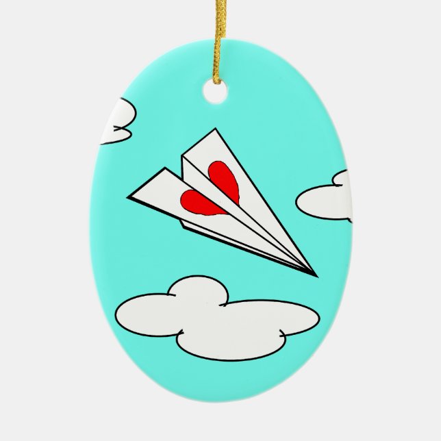 Décoration En Céramique Avion de papier avec le coeur (Devant)