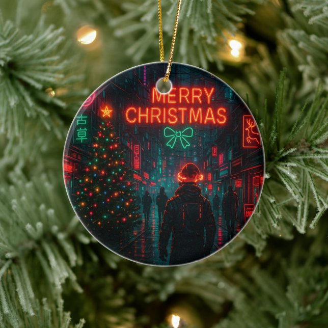 Décoration En Céramique Awesome cyberpunk Christmas street (Arbre)