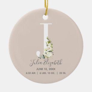 Décoration En Céramique Baby Birth Stats Record Blush Photo Monogram J