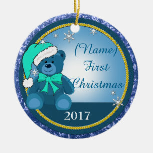 Décoration En Céramique Baby Boy Blue Teddy Bear Noël personnalisé