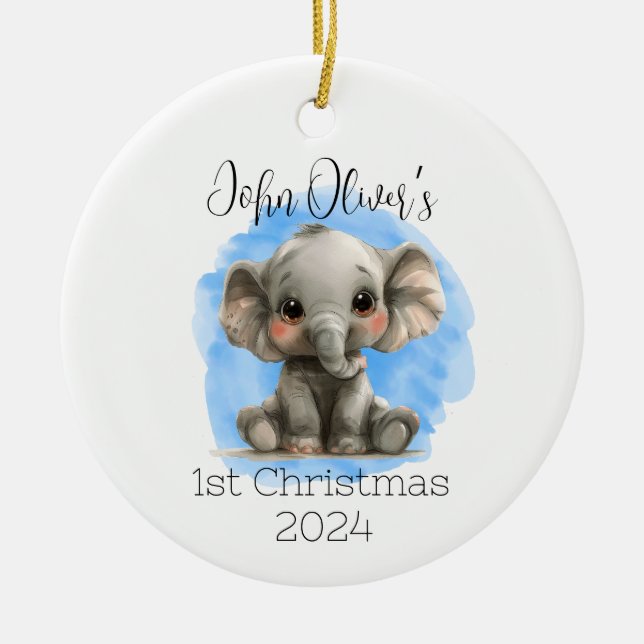 Décoration En Céramique Baby Boy Personnalisé Elephant Ornament (Devant)