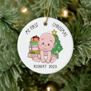 Décoration En Céramique Baby Boy Personnalisé Premier Ornament de Noël