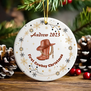 Décoration En Céramique Baby Cowboy Personnalisé Premier Noël