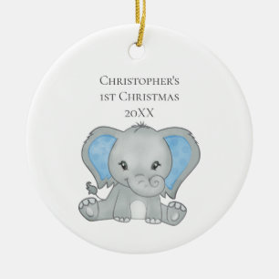 Décoration En Céramique Baby Eléphant bleu Baby 1er Noël