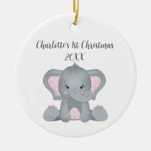 Décoration En Céramique Baby Elephant rose bébé personnalisé 1er Noël