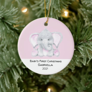 Décoration En Céramique Baby Eléphant Rose Personnalisé Premier Noël
