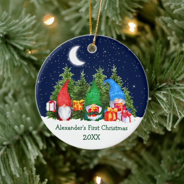 Décoration En Céramique Baby First Christmas Aquarelle Gnomes Arbres (Arbre)