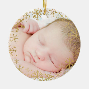 Décoration En Céramique Baby First Christmas Gold Snowflakes Custom