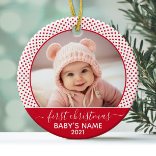 Décoration En Céramique Baby First Christmas - Pois blancs rouges