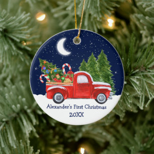 Décoration En Céramique Baby First Christmas Truck Forest Stars Sky Round