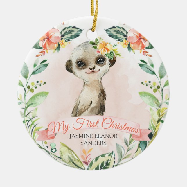 Décoration En Céramique Baby Girl Meerkat First Christmas (Devant)