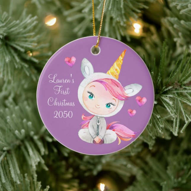 Décoration En Céramique Baby Girl Unicorn Premier Noël (Arbre)