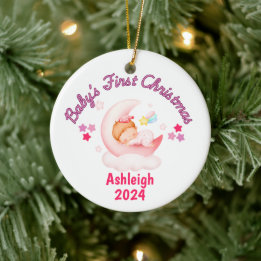 Décoration En Céramique Baby Girls First Christmas Personnalisé
