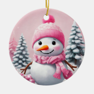 Décoration En Céramique Baby rose personnalisé Noël Snowman