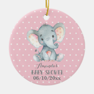 Décoration En Céramique Baby shower d'éléphante de fille rose et gris