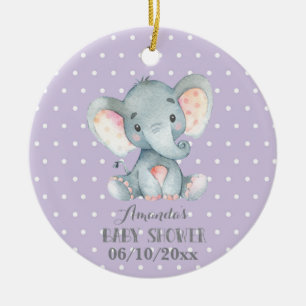 Décoration En Céramique Baby shower Eléphant fille violet et gris