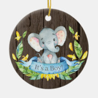 Baby shower éléphant garçon rustique bleu