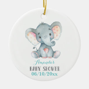 Décoration En Céramique Baby shower Eléphant Turquoise Aqua Turquoise