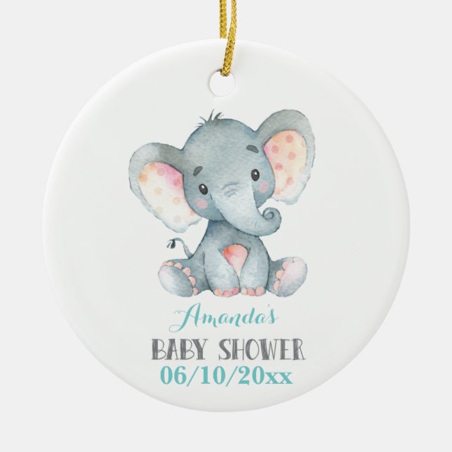 Décoration En Céramique Baby shower Eléphant Turquoise Aqua Turquoise (Devant)