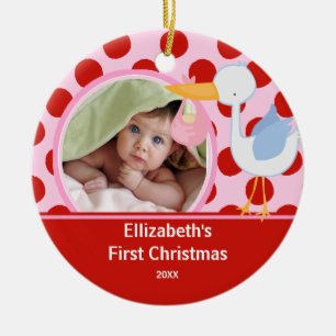 Décoration En Céramique Babys First Christmas Photo Ornament Stork Girl