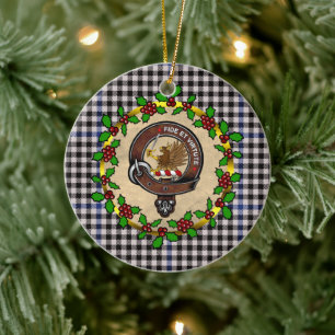 Décoration En Céramique Badge en pierre glacée & Tartan Noël personnalisé