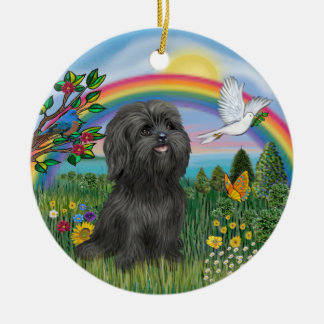 Décoration En Céramique Balck Shih Tzu dans l'ornement du pont arc-en-ciel
