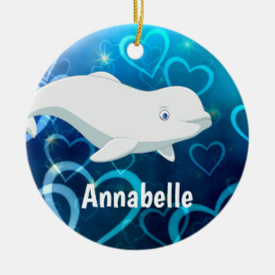 Décoration En Céramique Baleine béluga et Coeurs bleus Noël arctique