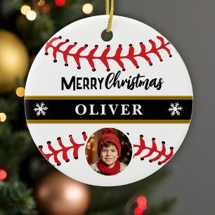 Décoration En Céramique Balle de Baseball Nom Personnalisé Joyeux Noël Pho