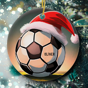 Décoration En Céramique Balle de Football avec Nom de Chapeau de Santa Rou