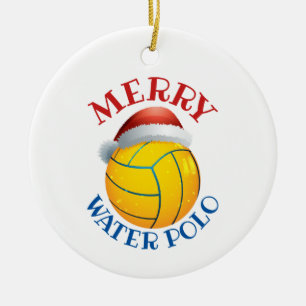 Décoration En Céramique Balle de Noël Water Polo avec Santa Hat