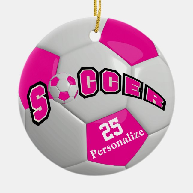 Décoration En Céramique Balle de soccer rose chaud | Personnaliser (Devant)