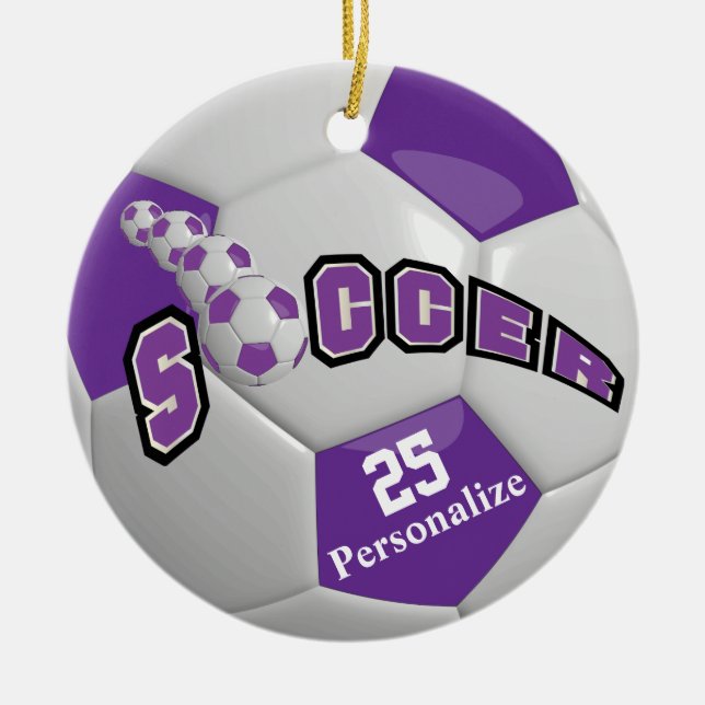 Décoration En Céramique Balle de soccer violette | Personnaliser (Devant)