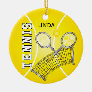 Décoration En Céramique Balle de tennis et filet jaunes