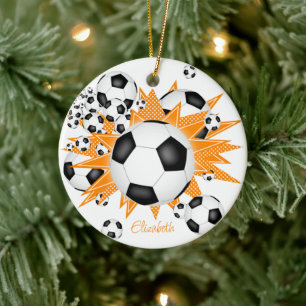 Décoration En Céramique balles de football orange gris étoiles filles spor