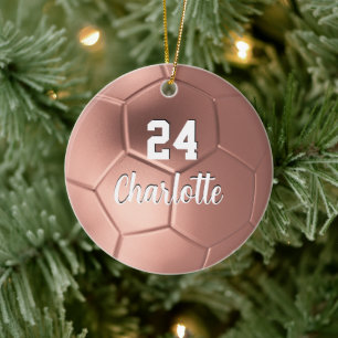 Décoration En Céramique Ballon de Football Rose Gold Personnalisé Nom