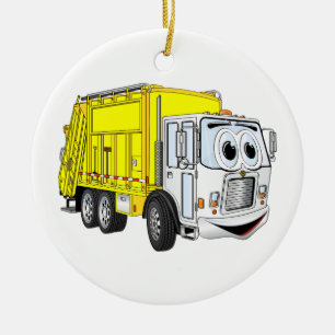 Décoration En Céramique Bande dessinée blanche jaune de camion à ordures
