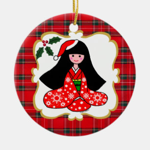 Décoration En Céramique Bande dessinée personnalisée de Noël de fille d