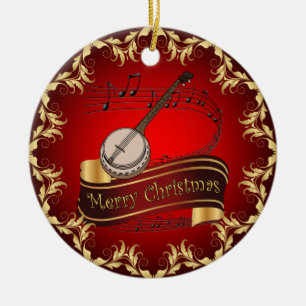 Décoration En Céramique Banjo ~ Scroll musical ~ Joyeux Noël ~ * ~