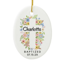 Baptême personnalisée Fille Croix florale Deux côt