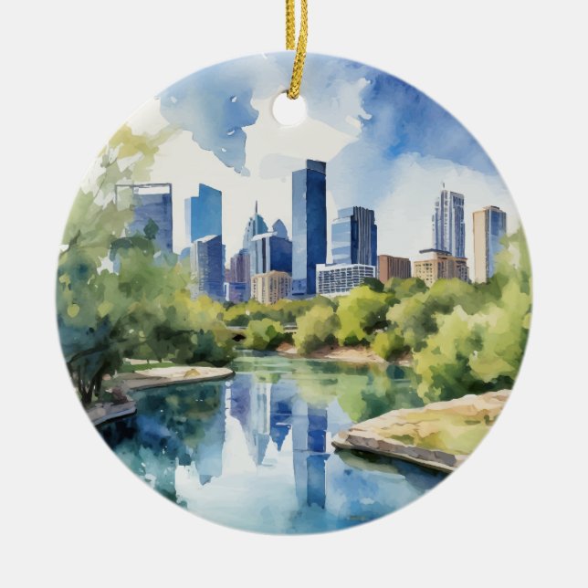 Décoration En Céramique Barton Springs Austin Texas Aquarelle (Devant)