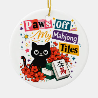 Décoration En Céramique Bas les pattes de mes tuiles de Mahjong Chat Noir