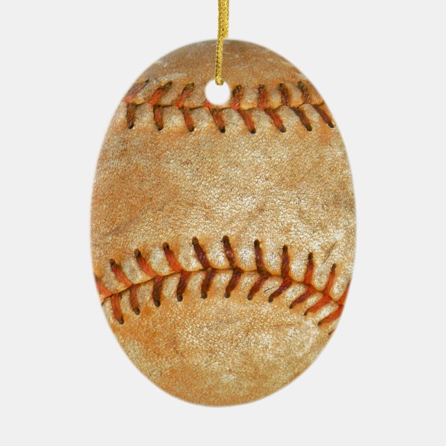 Décoration En Céramique Baseball Blanc Vintage couture rouge (Devant)