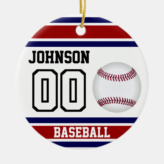 Décoration En Céramique Baseball personnalisé | Rouge, blanc et bleu (Devant)