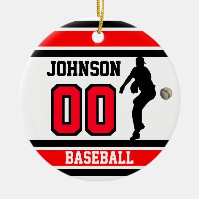 Décoration En Céramique Baseball personnalisé | Rouge, blanc et noir (Devant)