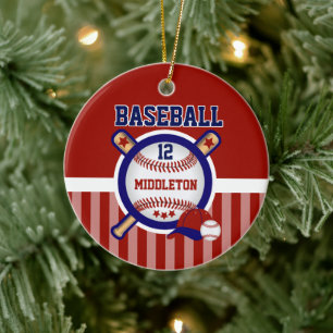 Décoration En Céramique Baseball personnalisé   Rouge foncé et bleu